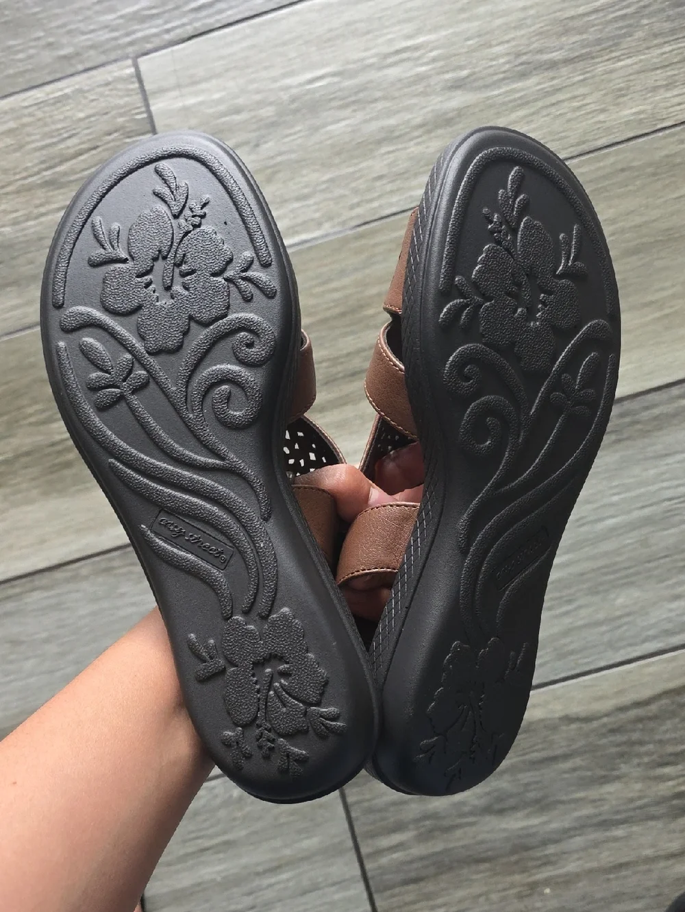 easy street Brown Laser-Cut Slingback Sandals - Picture 7 of 9